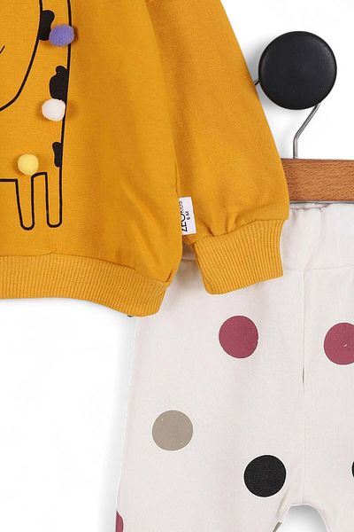 Ege Bebek Baby Girl Pompom Giraffe Printed 3-18 Months Seasonal 2-Piece Bottom Top Set