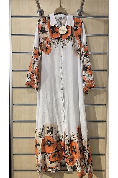 Park Moda Italian Linen Shirt Dress Long Patterned