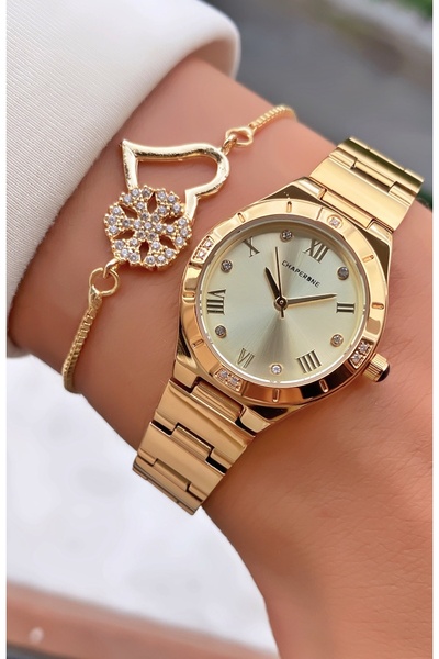 Merand مجموعة ساعة وسوار نسائية بسوار من الفولاذ الكريمية - مقاومة للماء