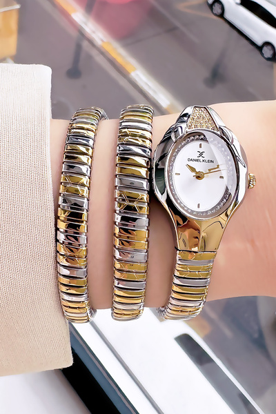 Daniel Klein Snake Watch Model - Women's Wrist Watch, Waterproof Gold Gumus Steel Band - Bracelet Gift Dkby2045C4