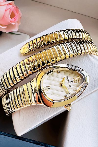 Daniel Klein Snake Watch Model, Women's Wrist Watch, Waterproof Gold Color Steel Band - Bracelet Gift Gdkb2012C4