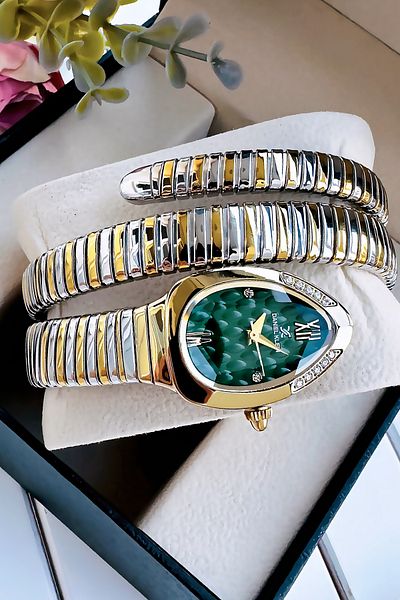 Daniel Klein Snake Model Women Wrist Watch, Waterproof Gold Silver Steel Band - Bracelet Gift Gdkb2012C3