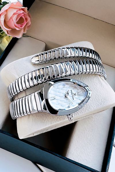 Daniel Klein Snake Model Women's Wrist Watch, Waterproof Silver Color Steel Band - Bracelet Gift Gdkb2012C5