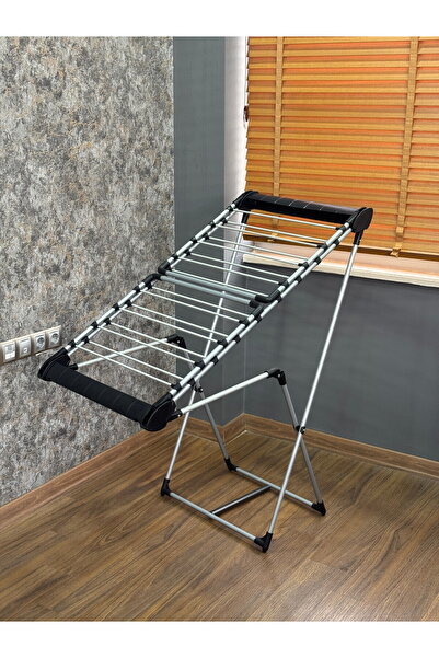 woodhub Gri Kanatlı Çamaşırlık, Pp Kaplamalı Alüminyum Askı, Dayanıklı ve Şık Tasarım