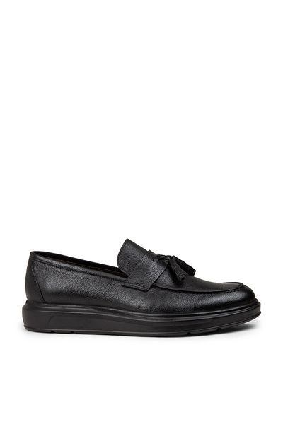 Deery Men's Genuine Leather Black Tassel Detailed Loafer