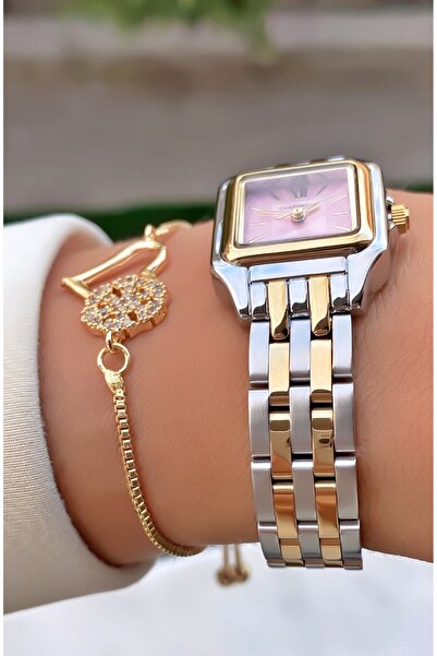 Merand Stylish Women's Wristwatch – Pink Dial, Two Color Metal Cord – Chaperone Elegant Bracelet Gift