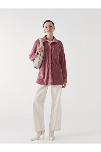 LC Waikiki Pembe Oversize Kadife Kadın Gömlek Tunik