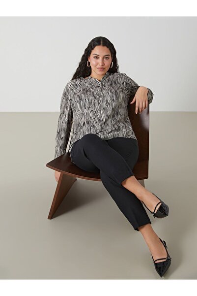 LC Waikiki Khaki Scoop Neck Patterned Long Sleeve Women's Blouse