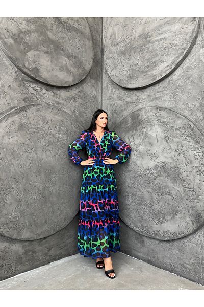mass fashion Women's Neon Leopard Belted Maxi Long Dress