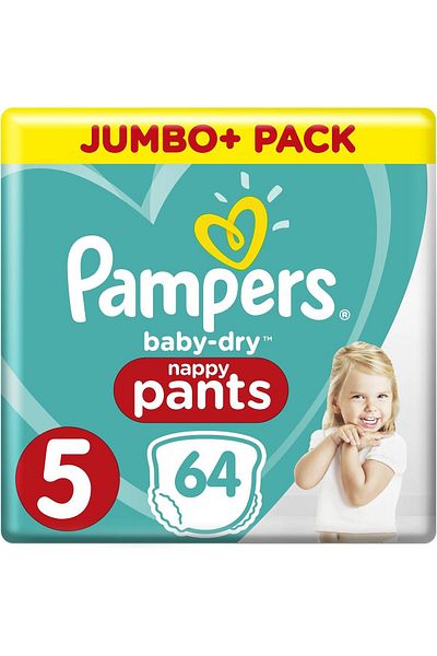 Pampers Baby-Dry Pants Size 5 (12-17 kg) Nappies with Air Channels Pack of 1 (Pack of 64)