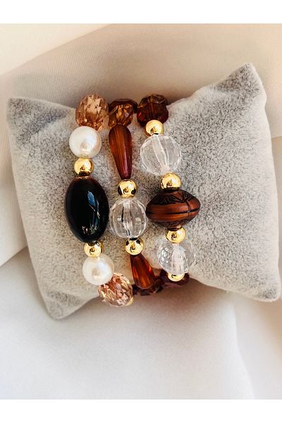 COCOSH TAKI Brown Gold Detailed Multi-Design Bracelet