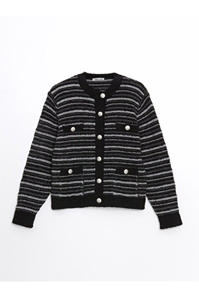 LC Waikiki Crew Neck Striped Women's Knitwear Cardigan