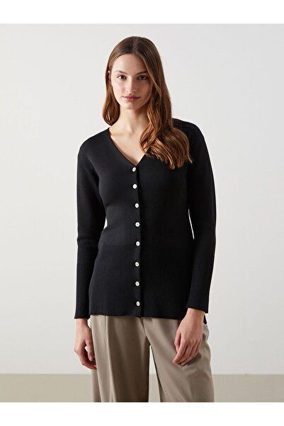 LC Waikiki Black V-Neck Women's Knitwear Cardigan
