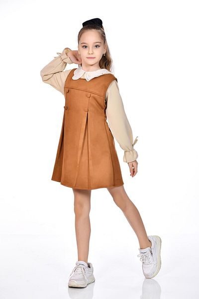 Kamex 2-Piece Girl's Suit with Suede Gilet and Bluz Brown