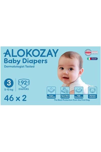 Alokozay Baby Diapers - Stretchy Sides for Better Fit & No Leakage & Up To 12hrs of Dryness - Size 3