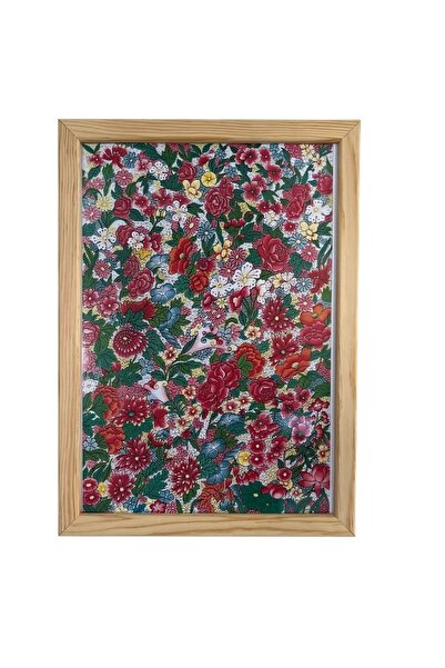 Vintage Floral Ahşap Çerçeveli Çiçek Desenli Duvar Tablosu