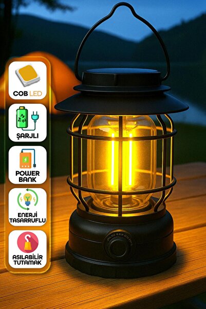 Venenon Şarjlı Kamp Lambası Solar LED Işık Ayarlı Askılı El Feneri Portatif I...