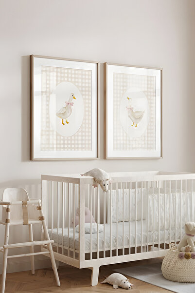 Home 2'li Kaz Desenli Çocuk Odası Dekoru, Kız Bebek Odası, Vintage Poster, Çerçevesiz Poster