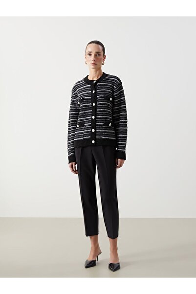 LC Waikiki Crew Neck Striped Women's Knitwear Cardigan