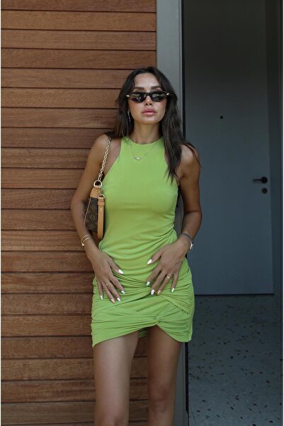 Havoş Pistachio Green Knot Detailed Mini Dress