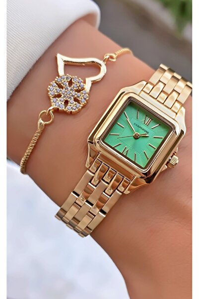 Merand Women's Cord Square Case Green Dial Watch – Elegant Bracelet Gift