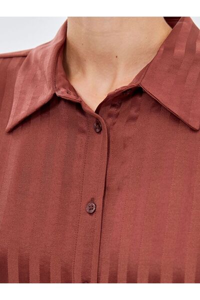 LC Waikiki LCW Modest Çizgili Saten Kadın Gömlek Tunik