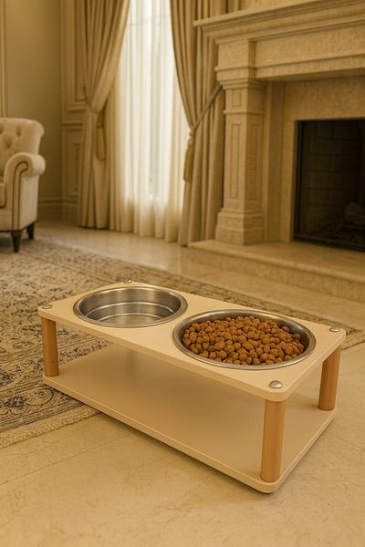 Okay Modern Wooden Disassembled Cat and Dog Food Stand – Food and Water Stand with 2 Stainless Steel Bowls
