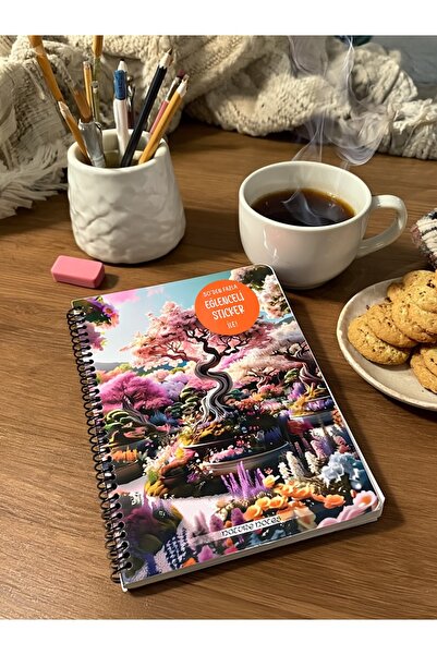 everart A5 Çizgili Stickerli Spiralli Defter 80 yf 50 adet sticer