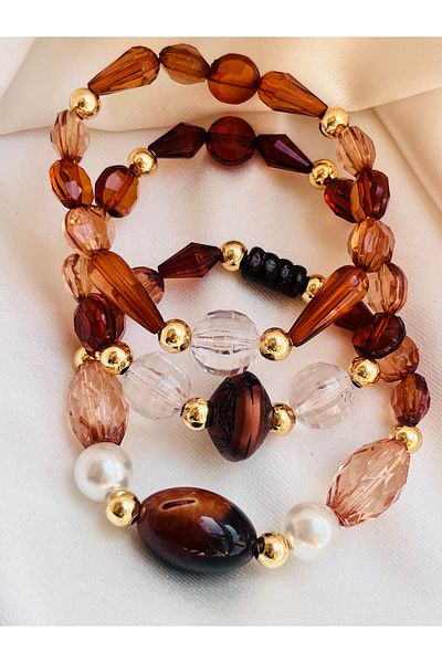 COCOSH TAKI Brown Gold Detailed Multi-Design Bracelet