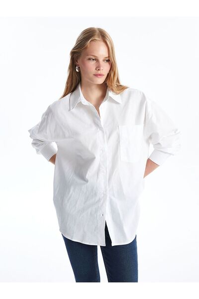 LC Waikiki Beyaz Oversize Oxford Kadın Gömlek
