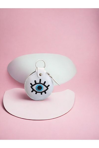 simagift Evil Eye Patterned Faux Leather Round Wallet Keychain (7cm)