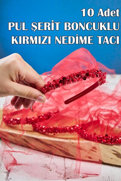 Dantelux 10 Adet Pul Şerit Boncuklu Nedime Tacı - Kırmızı