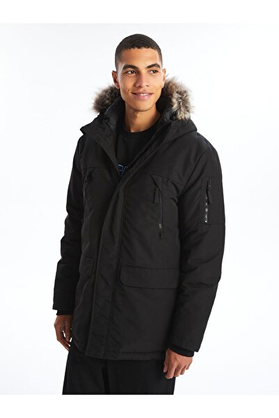 LC Waikiki Black Standard Fit Hooded Men's Parka