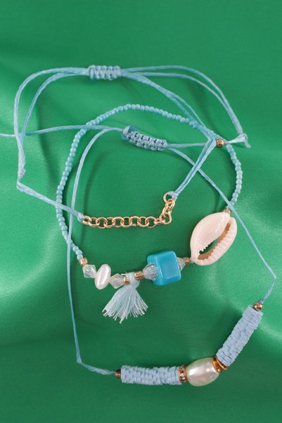 KEEBA 3-Piece Seashell Pearl Beaded Tassel Elevator Elastic Rope Bracelet. Women's Rope Bracelet Anklet