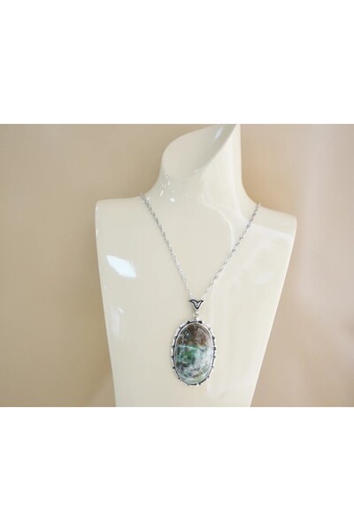 HÜNERTAŞ World Silver Frame Emerald Women's Necklace