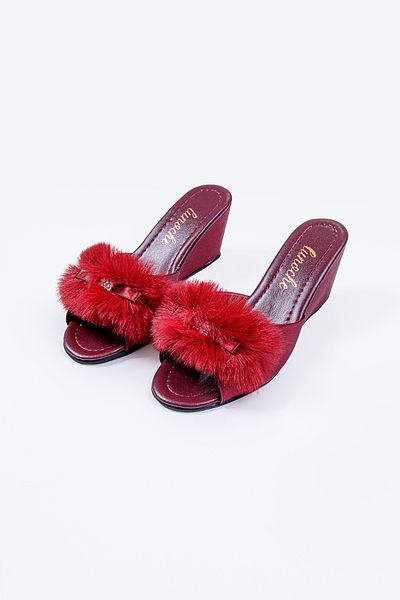 Lunoche Nightwear Women's Thick Heeled Feathered and Stoned Stylish Daily House Slippers Dowry Slippers Ornate Birth Guest Bride Te