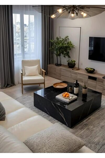 Sümeyra Marble Art Siyah Mermer Küp Sehpa - Coffee Table