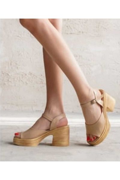 bescobel Women's Kencer Nut Single Strap Heeled Orthopedic Sole Sandals