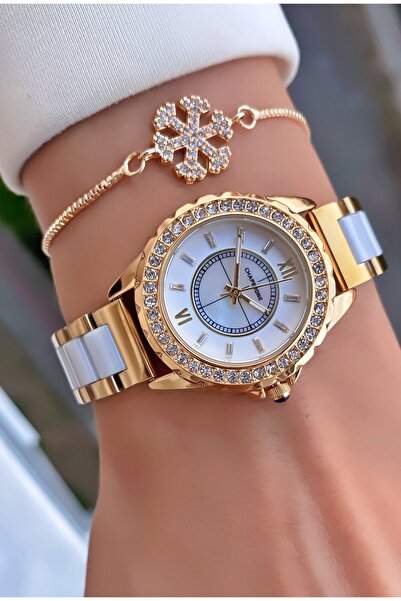 Merand Brand Yellow Silver Color Steel Cord Stone Case Women's Wrist Watch - Bracelet Gift