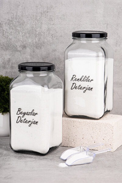 DNS HOME Набір з 2 скляних банок для миючих засобів з 2 мірними ложками в подарунок для кольорового та білого білизни 3000 мл