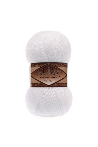 Alize Angora Gold Glitter Hand Knitting Yarn 100g 500m – Can Be Knitted with Needles and Crochet – Color No: 55 - White