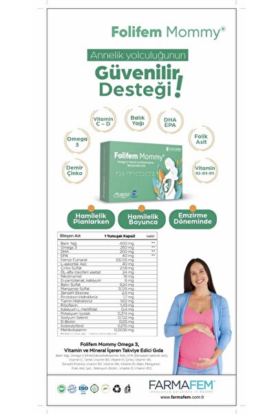 Farmafem İlaç Folifem Mommy 60 Soft Jel Kapsül (Omega 3, Vitamin ve Mineral İçeren Takviye Edici Gıda)