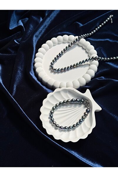AERAS DESİNG Gerçek İnci Siyah İnci Kolye Bileklik Takım Zarif&Şık Tasarım