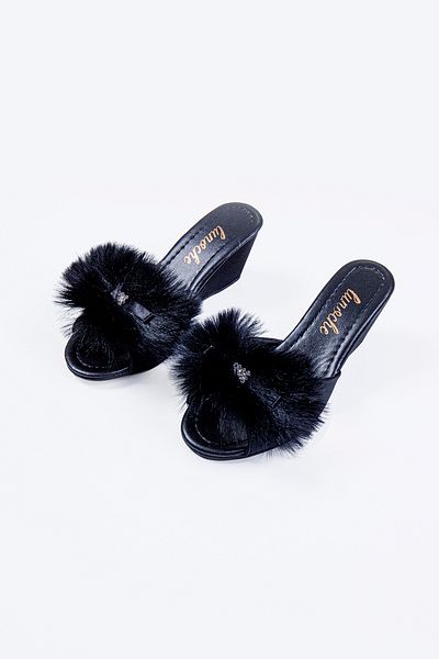 Lunoche Nightwear Women's Thick Heeled Feathered and Stoned Stylish Daily House Slippers Dowry Slippers Ornate Birth Guest Bride Te