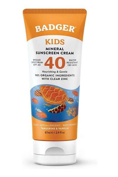 Badger Kids Sunscreen Cream SPF 40, Organic Mineral Sunscreen for Kids Face & Body with Zinc Oxide,