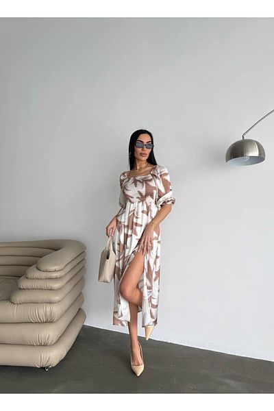 mass fashion Women's Gipeli Patterned Satin Dress with Elastic Shoulder