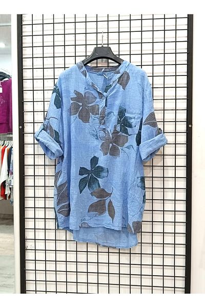 Butik Şans Floral Patterned Three Quarter Sleeve Italian Shirt Blouse