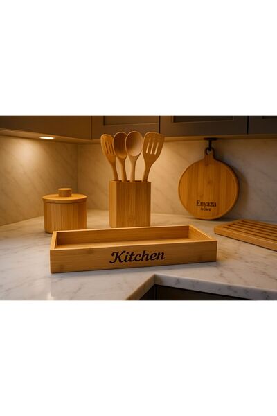 ENYAZA(2024) Bamboo Kitchen Countertop Multi-Purpose Organizer - Storage Box - Organizer 33 cm X 11 cm