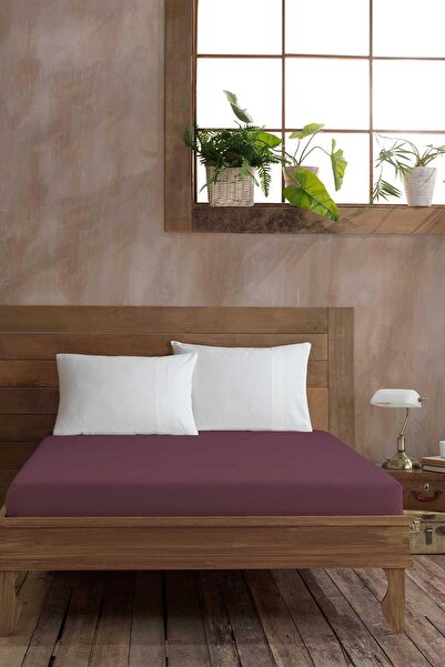 Elart Ranfors Cotton Fitted Double Bed Sheet 160X200Cm Plum