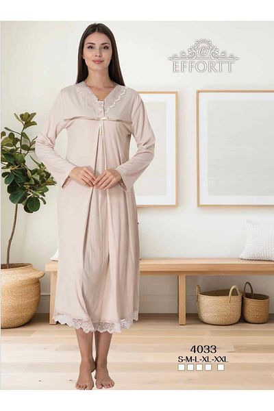 EM&FA TEKSTİL Maternity Lace Detailed Nightgown